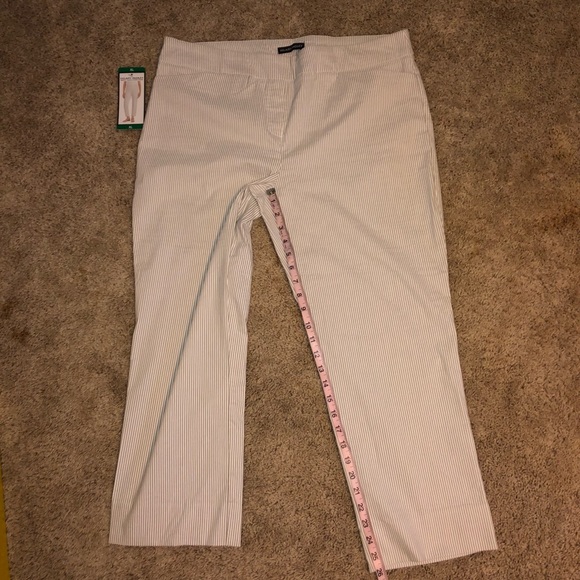 Hilary Radley Tan & Cream Sttiped Stretch Seersucker Psnts XL New - Picture 6 of 9